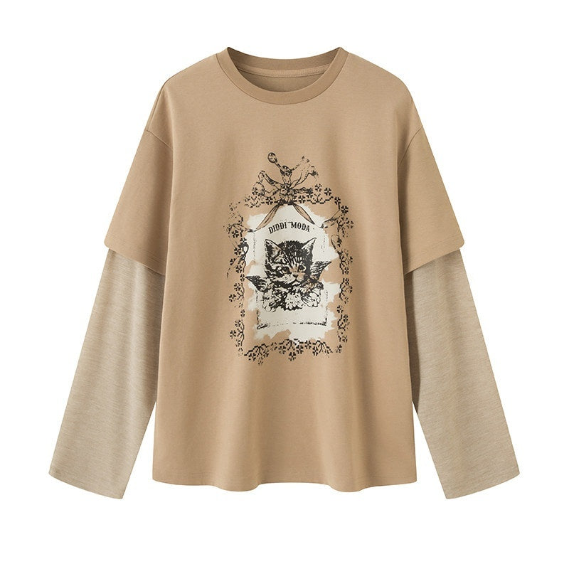 DIDDI_MODA_Angel_Kitten_Print_Faux_Layered_Loose_Women&