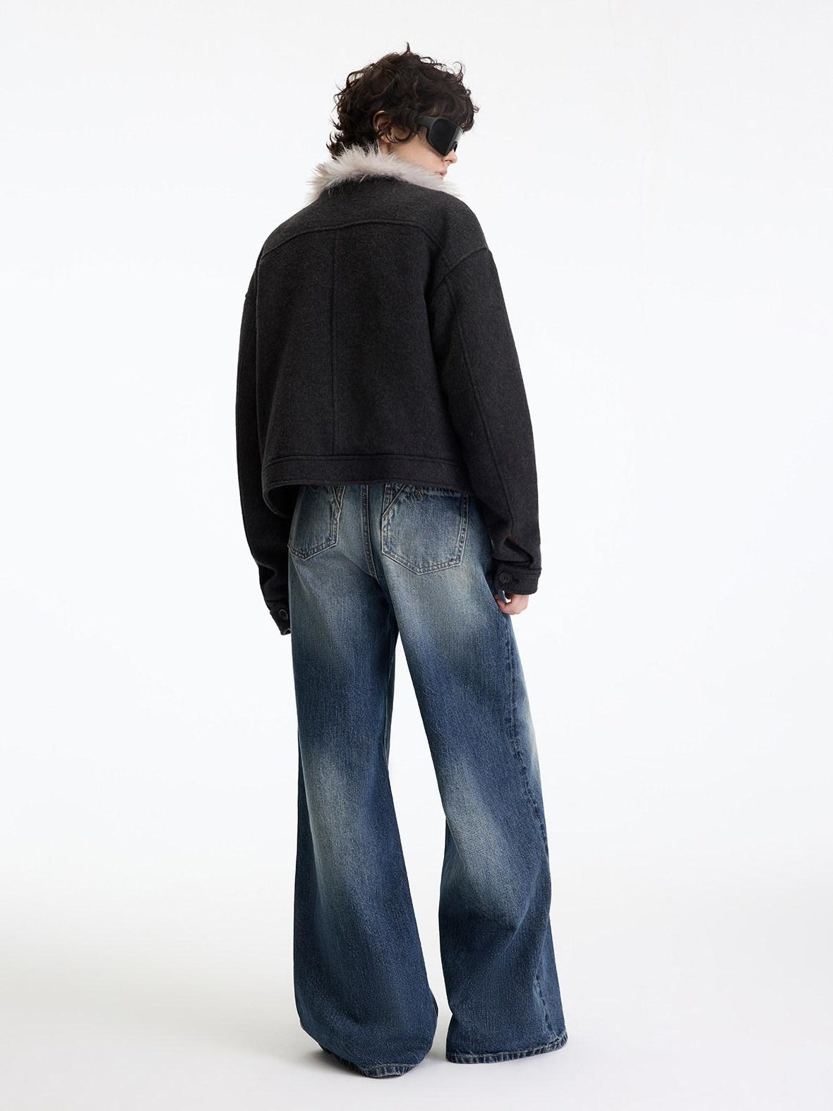 RUN TO THE FUTURE Washed Ice Blue Casual Natural Waist Womens Non Stretch Denim Straight Jeans