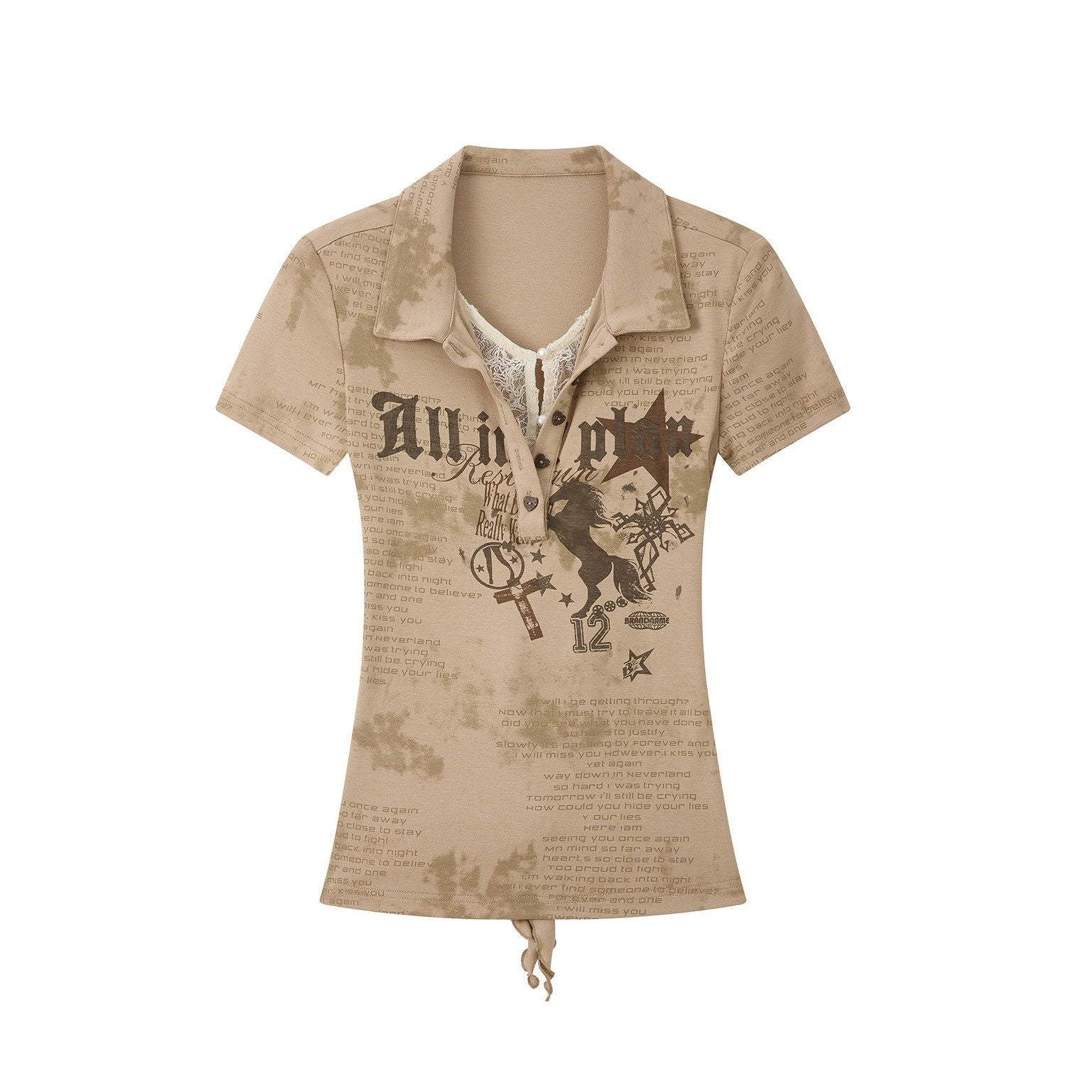 ALL iN plan Soft Stretch Cotton Blend Letter Print Cinched Waist A Line Sleeve Women T Shirt