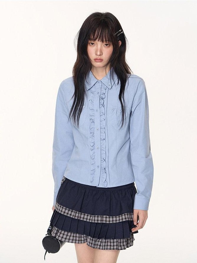 NAPSNAPS Navy Plaid Patchwork Doll Collar Faux Two Piece Women&