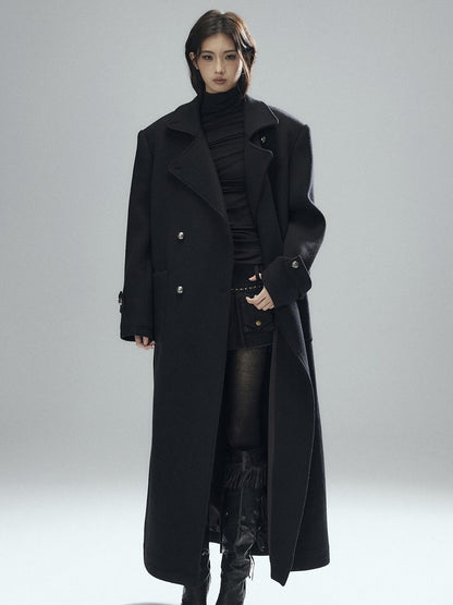 Low pixel Warm Wool Blend Street Oversized Double Breasted Notch Collar Black Wool Coats