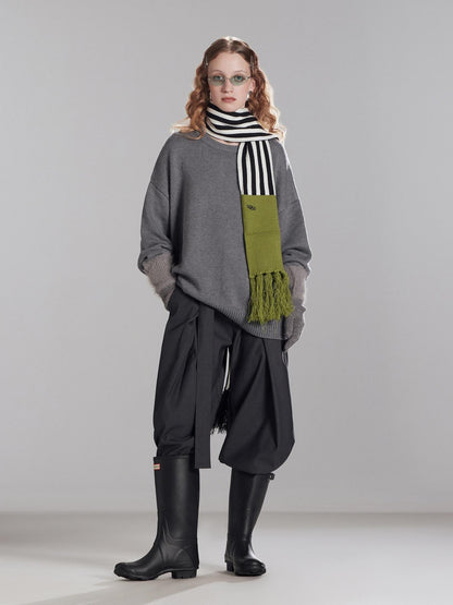 RUN TO THE FUTURE Thermal Commuter Loose Unisex Wool Cashmere Crewneck Gray Sweaters