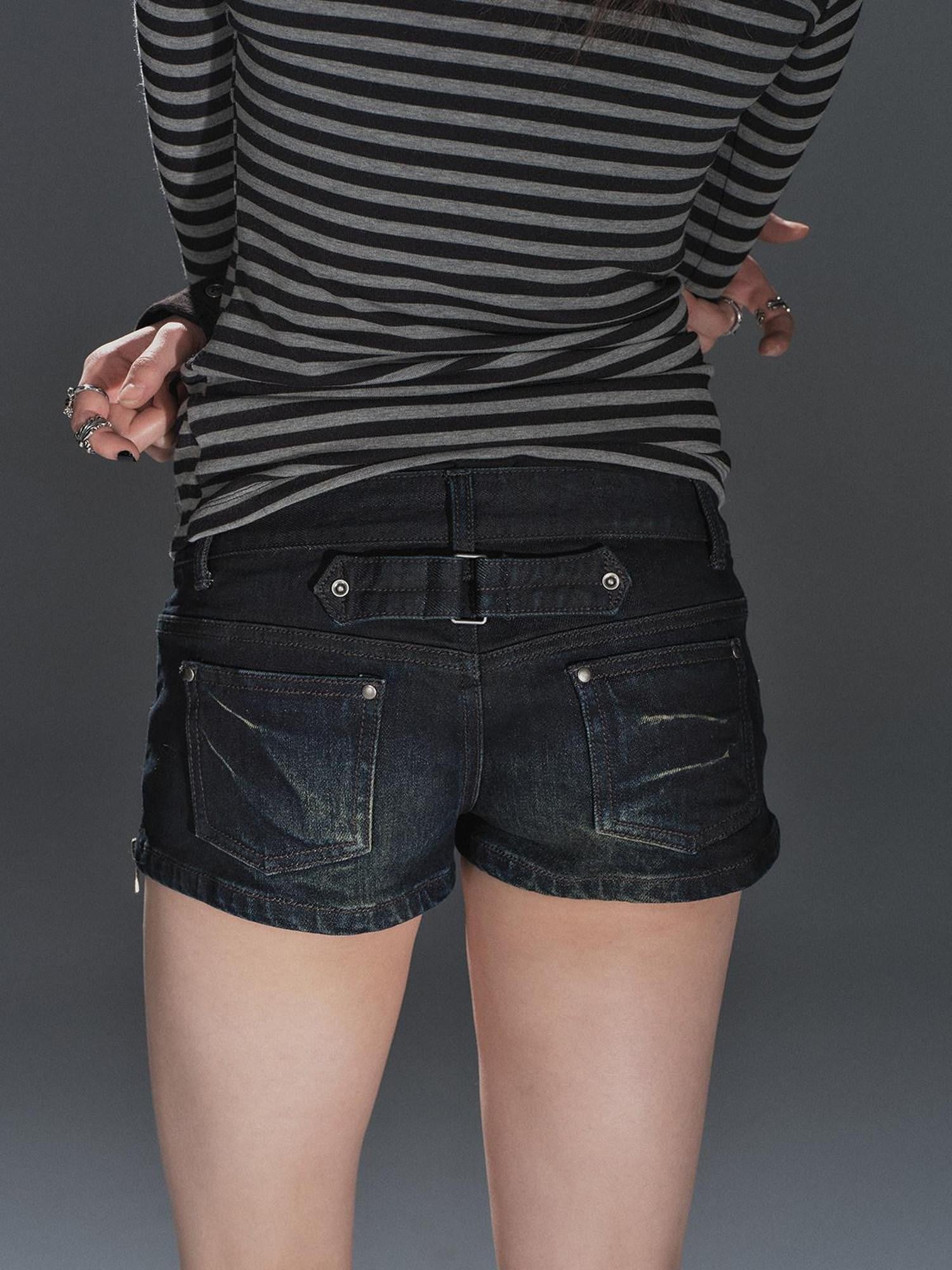 wear And tear Distressed Wash Side Slits Zipper Whisker Pockets Women&