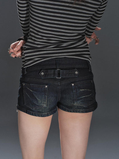 wear And tear Distressed Wash Side Slits Zipper Whisker Pockets Women&