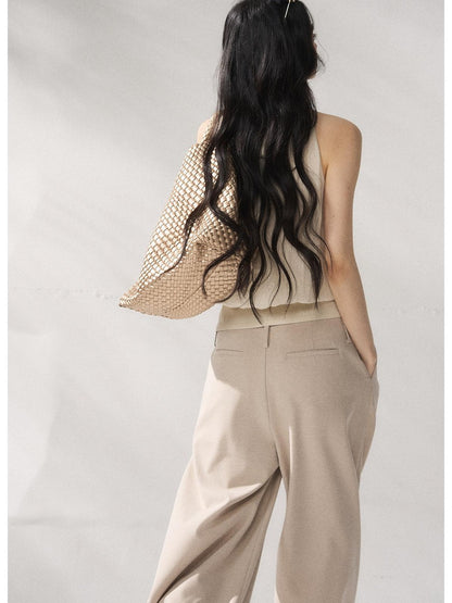 7Shiftin Comfort Stretch Natural Waist Casual Straight Hem Women Khaki Wide Leg Pants