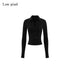 Low pixel Breathable Drawstring Waist Slim Street Style Women Black Long Sleeve T-Shirts
