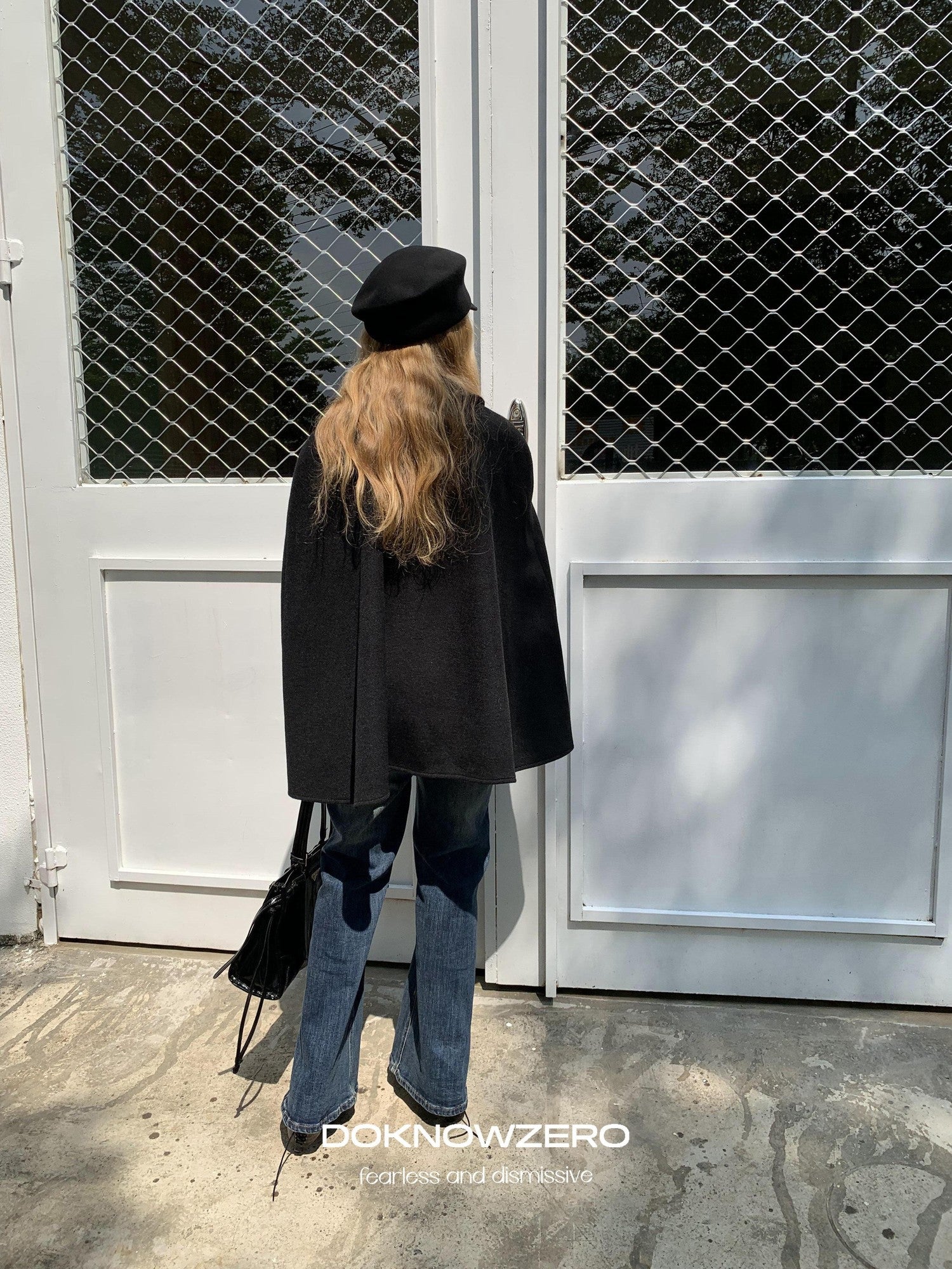DKZ OFFICIAL Black Bud Collar Cape Double Breasted Women&