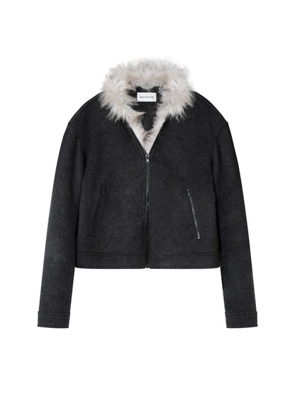 RUN TO THE FUTURE Warm Thick Patchwork Casual Zip Front Fur Collar Women Black Cardigans