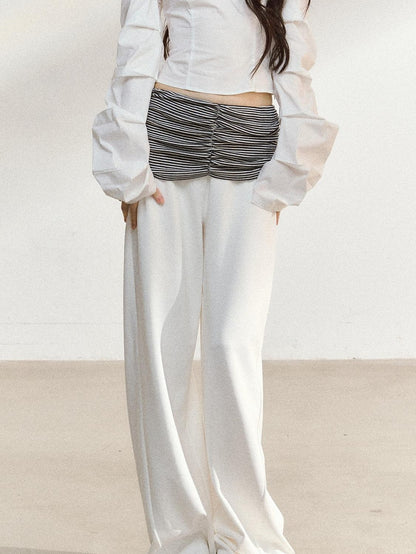 7Shiftin Recycled Fiber Stripe Patchwork Natural Waist Loose Women Wide Leg Pants
