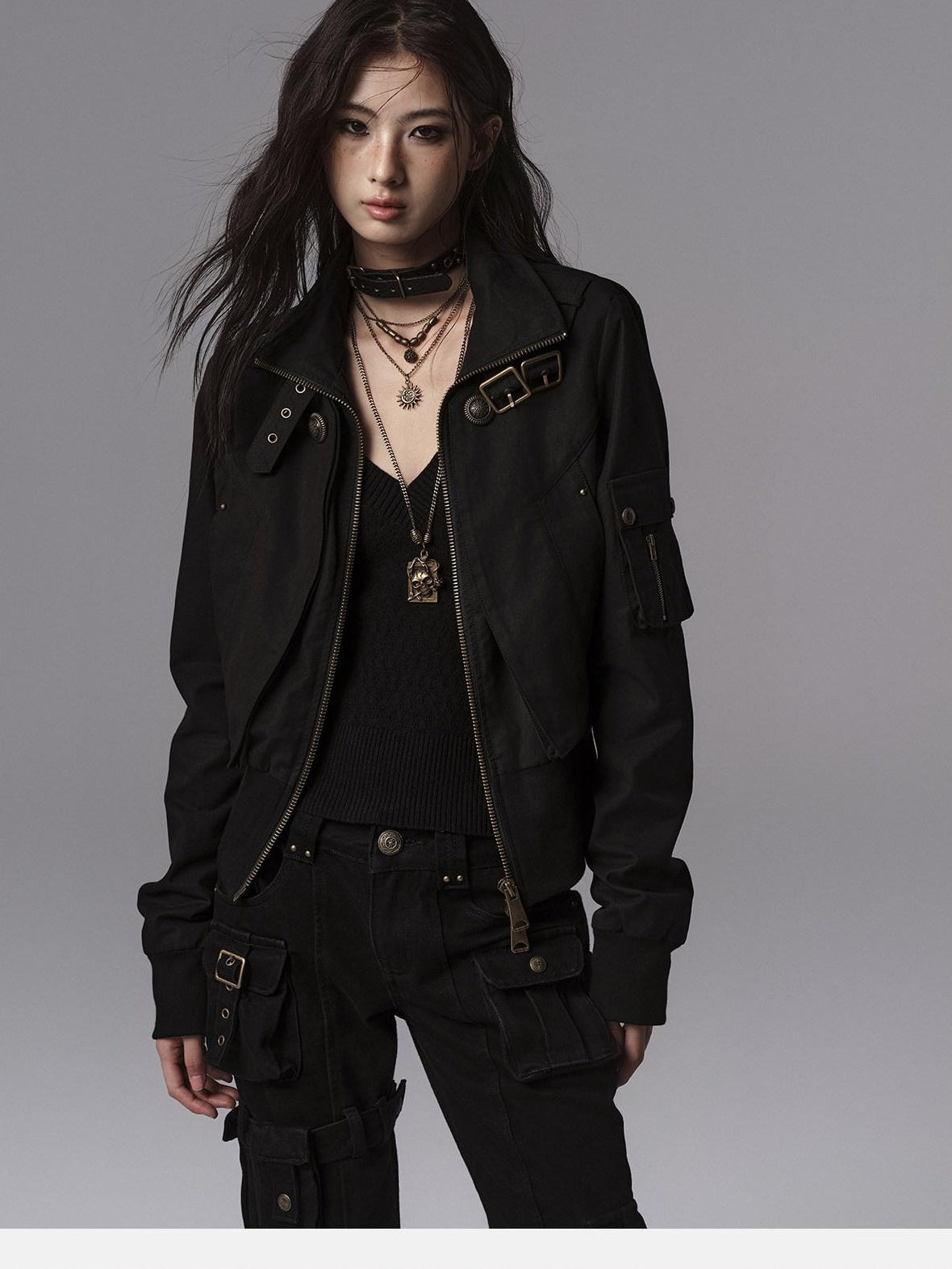 Low pixel Windproof Vintage Slim Metal Detail Women Cotton Lyocell Button Cropped Jackets