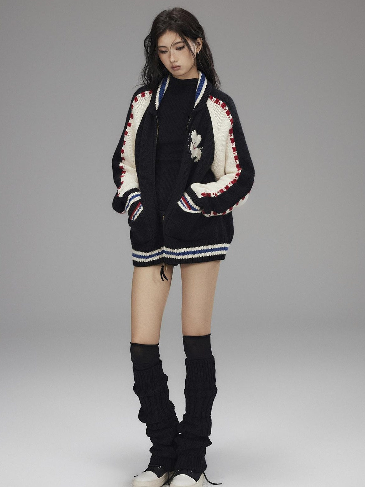 Low pixel Wool Blend Hooded Zip Colorblock Loose Casual Women Animal Print Cropped Jackets
