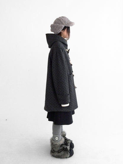 innomoood Brown Sugar Flocked Polka Dot Toggle Hooded Women&