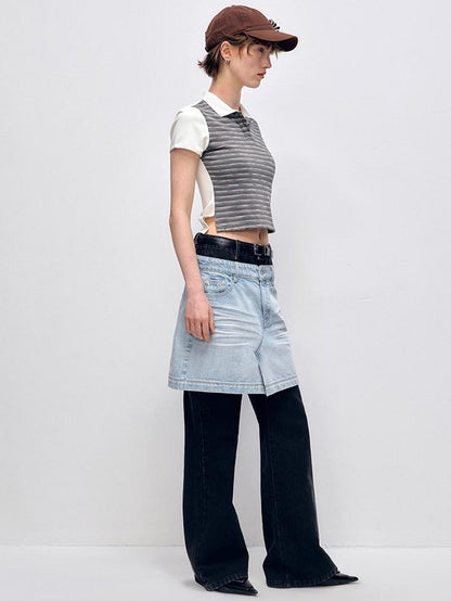 RUN TO THE FUTURE High Stretch Slim Fit Natural Waist Zipper Everyday Blue Black Denim Flare Jeans