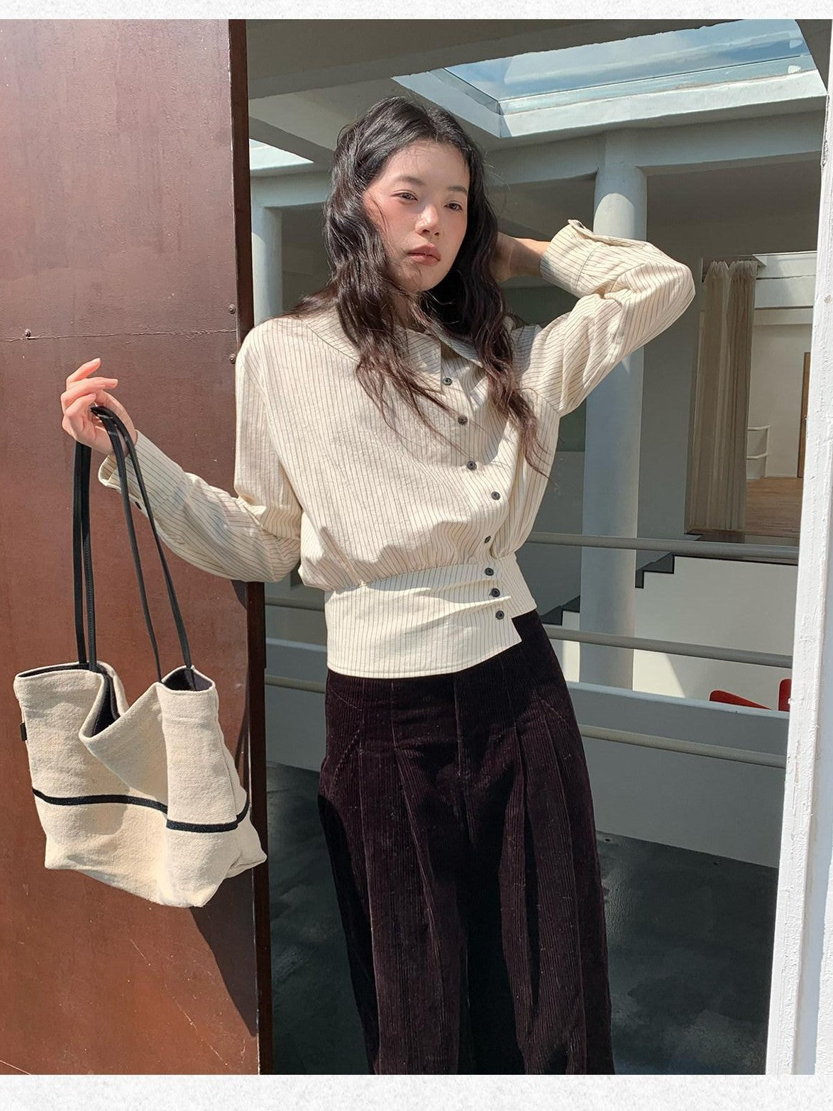 Dorydory Striped Asymmetric Cropped Slim Waist Women&