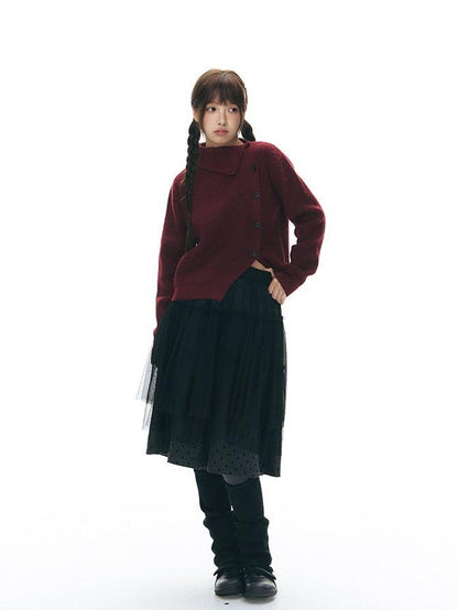 NAPSNAPS Rust Red Asymmetrical Placket Knit Mock Neck Women&