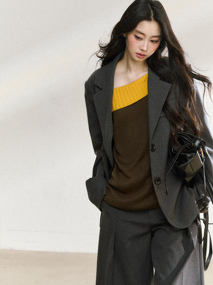 7Shiftin Light Polyester Relaxed Fit Midlength Longsleeve Women Office Dark Gray Blazers
