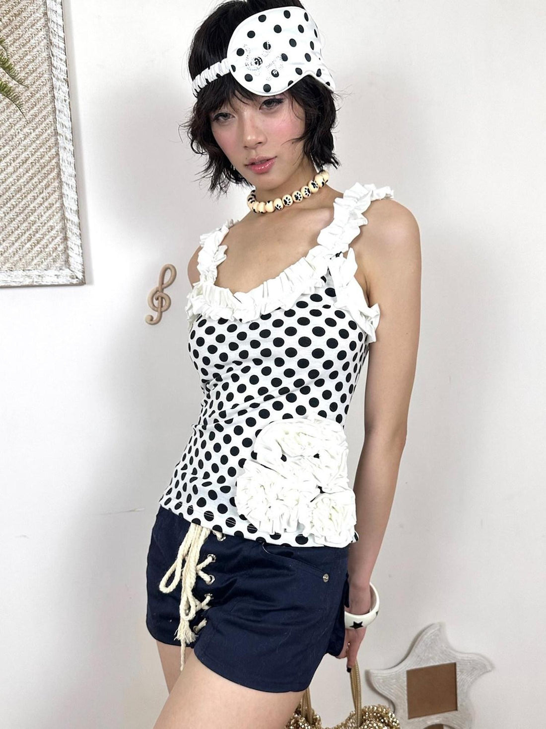 nit alcove Breathable High Stretch Cotton Ruched Slim Commuter Unisex Polka Dot Tank Tops