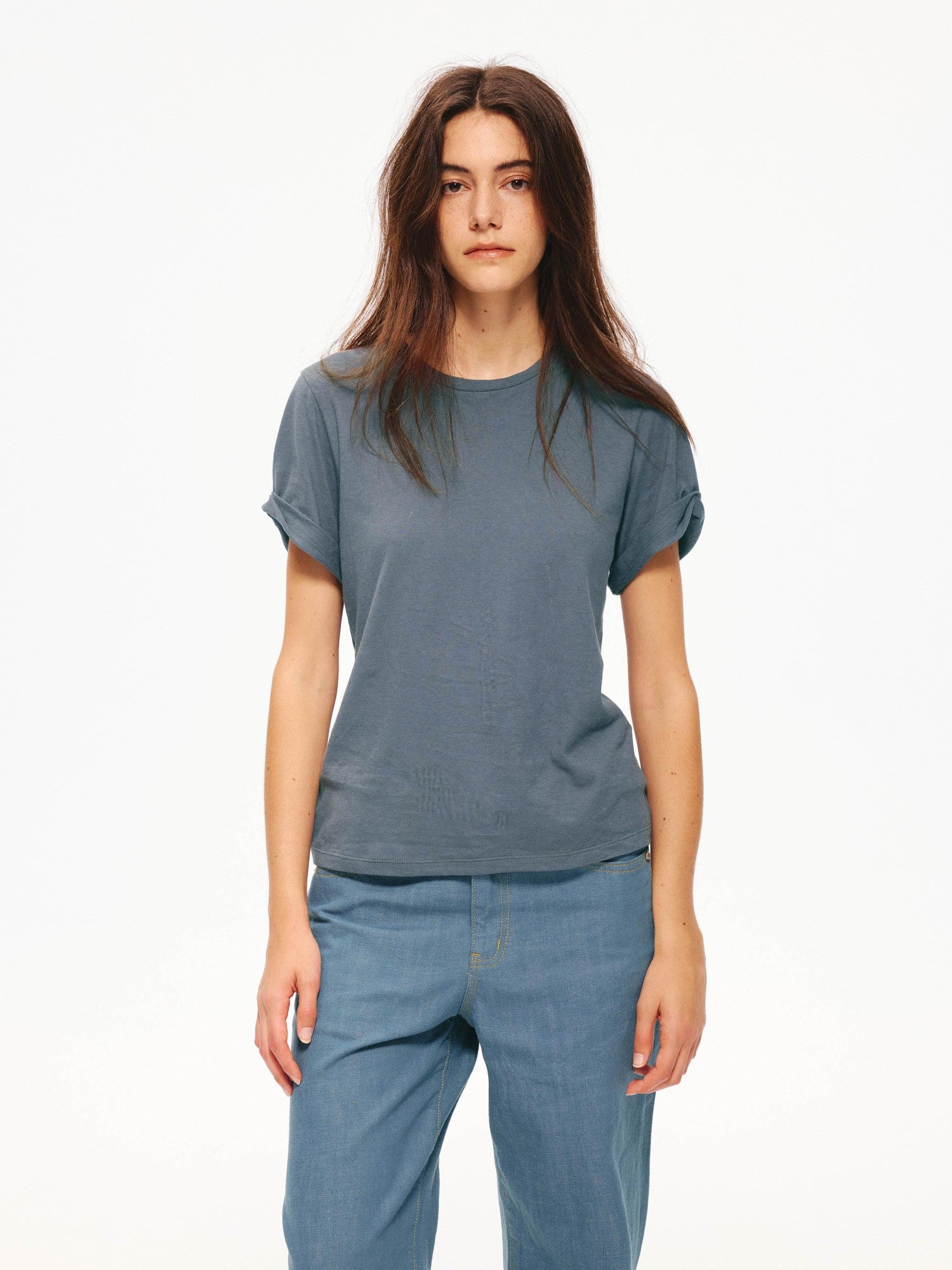 Northbutsouth Textured Crewneck Folded Cuff Loose Women&