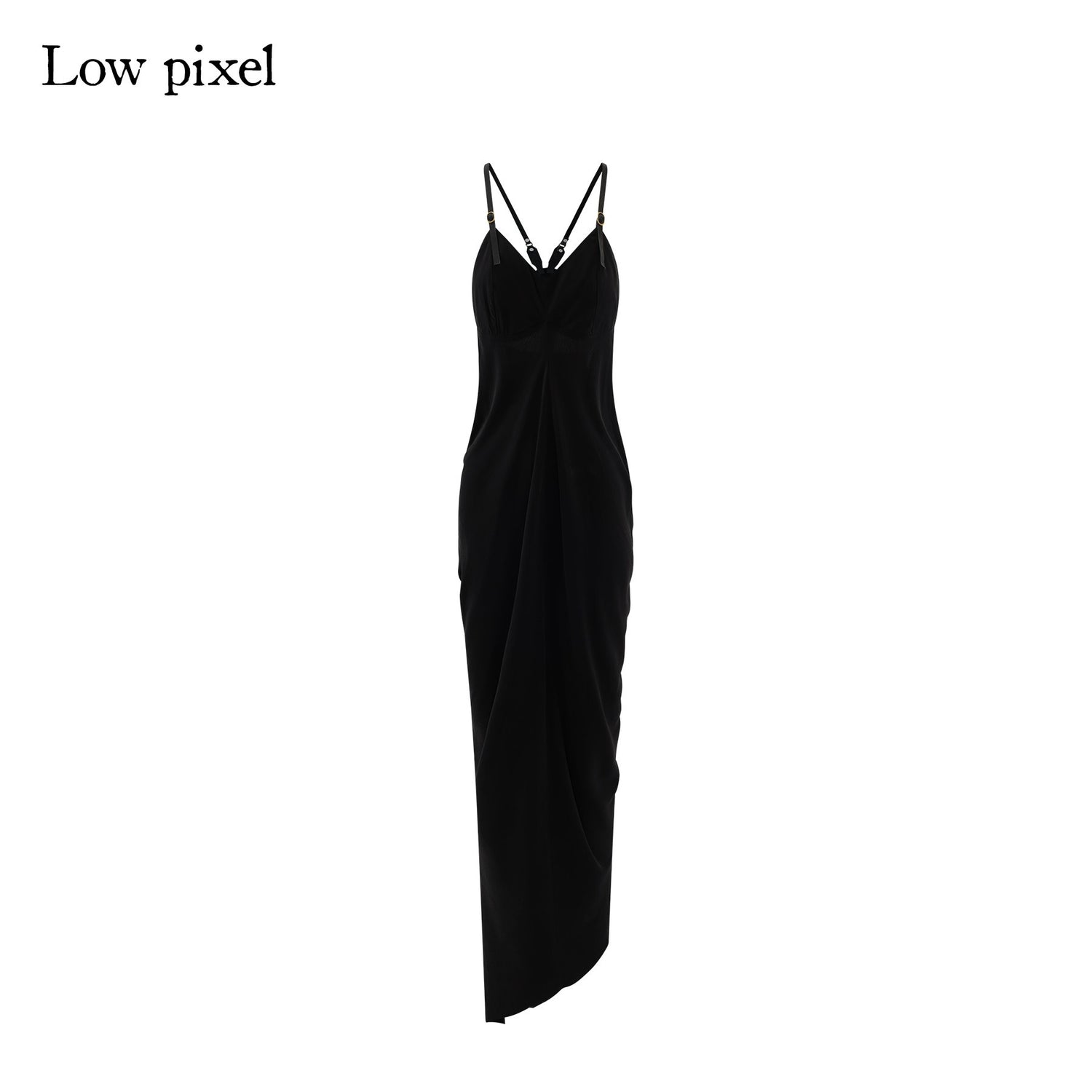 Low pixel Pure Cupro Slim Fit Dark Gothic Vneck Camisole Women Black Zip Back Maxi Dresses