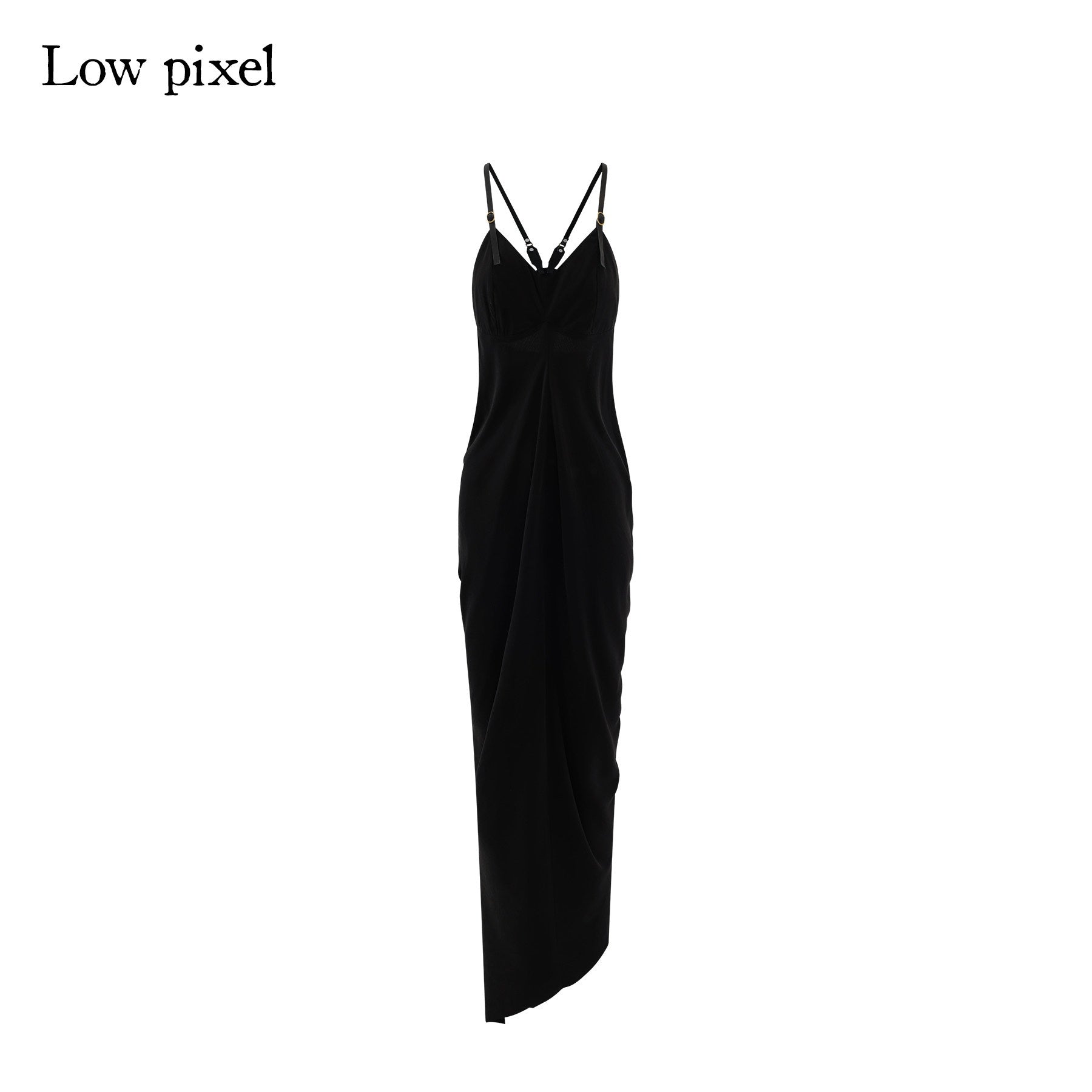 Low pixel Pure Cupro Slim Fit Dark Gothic Vneck Camisole Women Black Zip Back Maxi Dresses