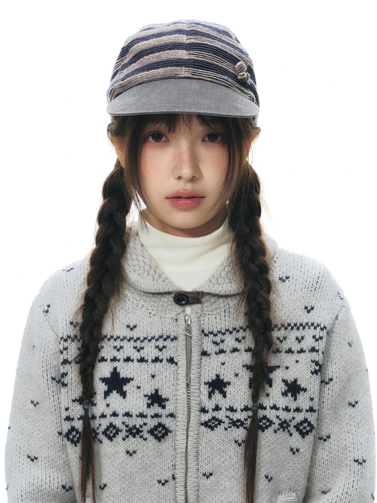 NAPSNAPS Vintage Fair Isle Star Knit Turndown Collar Women&