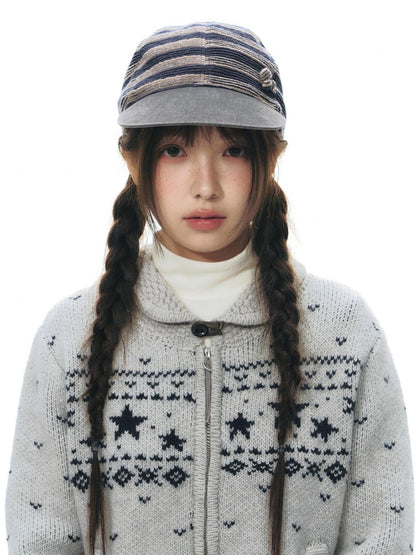 NAPSNAPS Vintage Fair Isle Star Knit Turndown Collar Women&