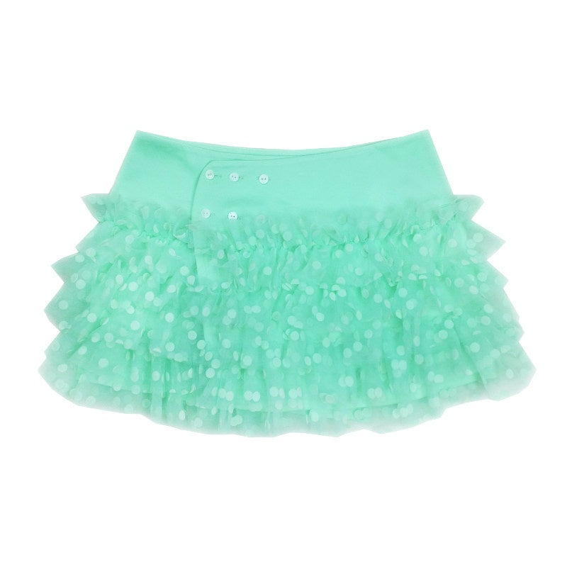 nit alcove Core Spun Casual Pleated Puff Skirt Mid Waist Girls Mint Gray Mini Skirts