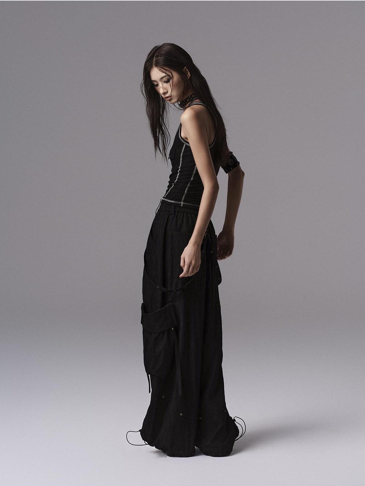 Low pixel Soft Lyocell Wool Blend Dark Gothic Slim Fit Women Classic Solid Tank Tops