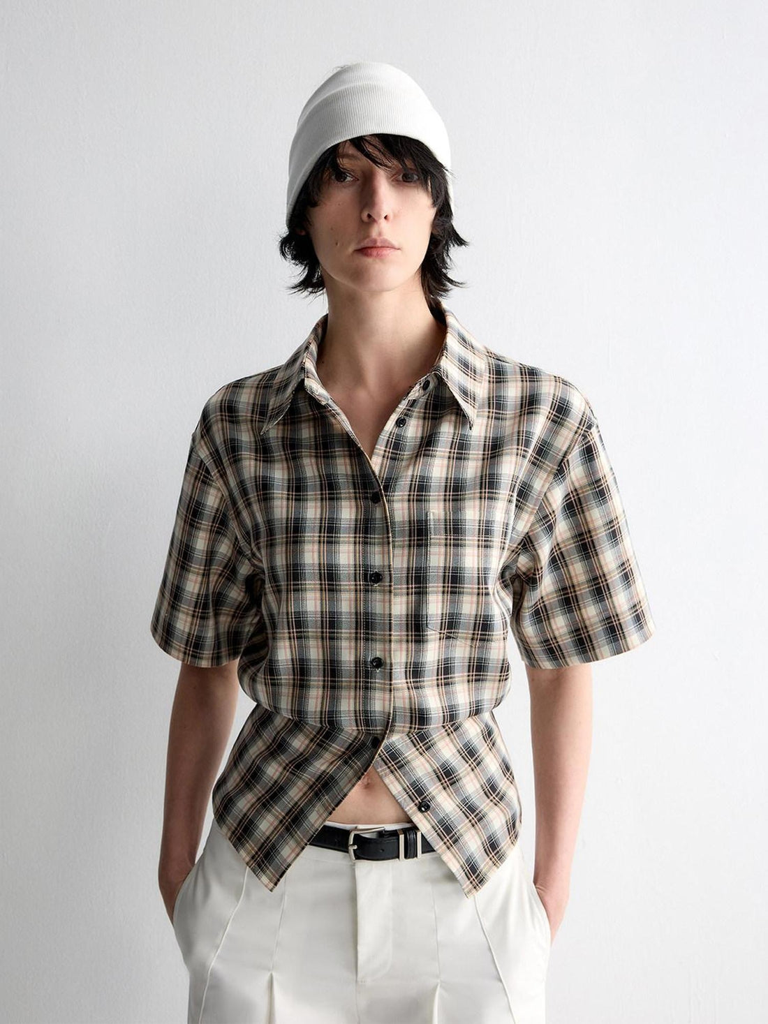 RUN TO THE FUTURE Skin Friendly Breathable Vintage Slim Tie Women Plaid Button Collar Shirts