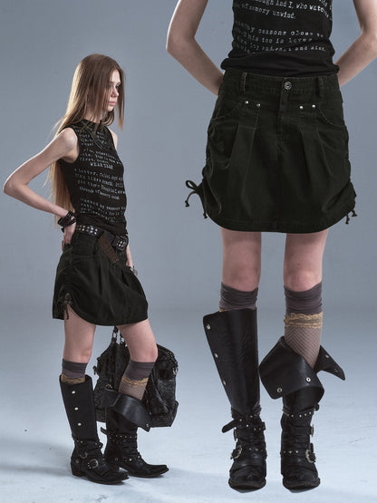 wear_And_tear_Dark_Green_Riveted_Side_Drawstring_Split_Lace_Up_Women&
