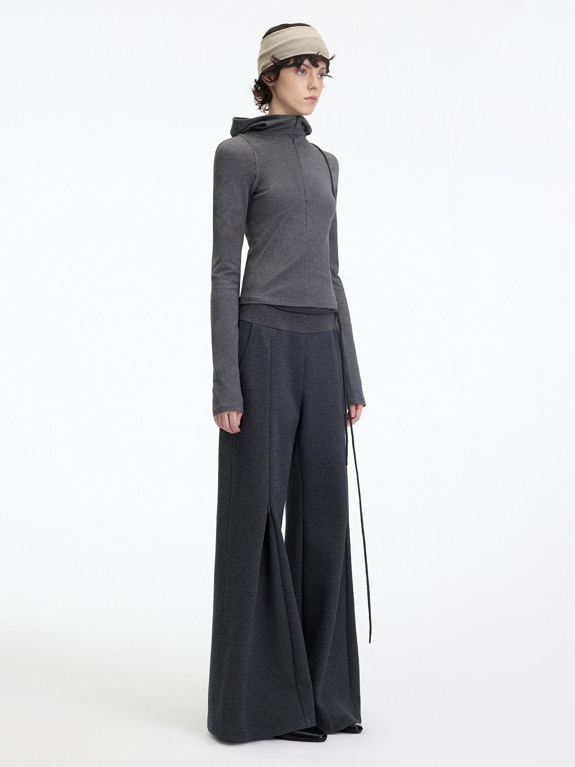 RUN TO THE FUTURE Antibacterial Mid Stretch Zip Casual Mid Rise Heather Gray Wide-Leg Pants