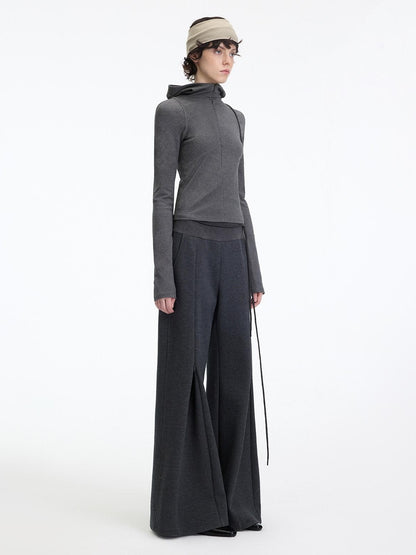 RUN TO THE FUTURE Antibacterial Mid Stretch Zip Casual Mid Rise Heather Gray Wide-Leg Pants