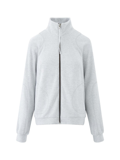 RUN TO THE FUTURE Original Design Loose Zip Collar Light Gray Unisex Poly Cotton Sweatshirts