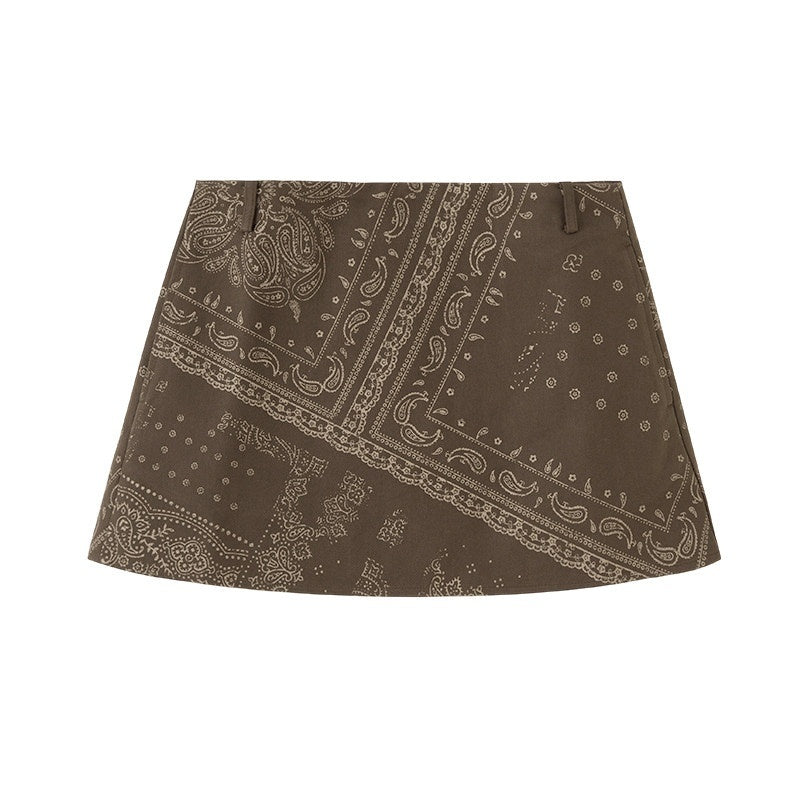 DIDDI_MODA_Khaki_Paisley_Print_A_Line_Mid_Waist_Women&