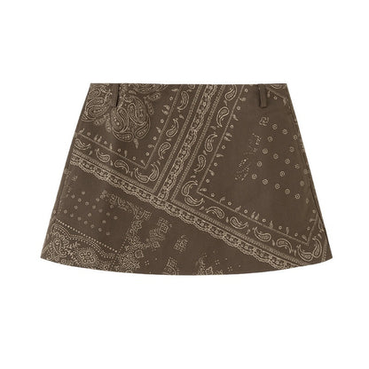DIDDI_MODA_Khaki_Paisley_Print_A_Line_Mid_Waist_Women&