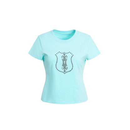 DoublePunch Cropped Hotfix Rhinestone Slim Fit Vintage Women&
