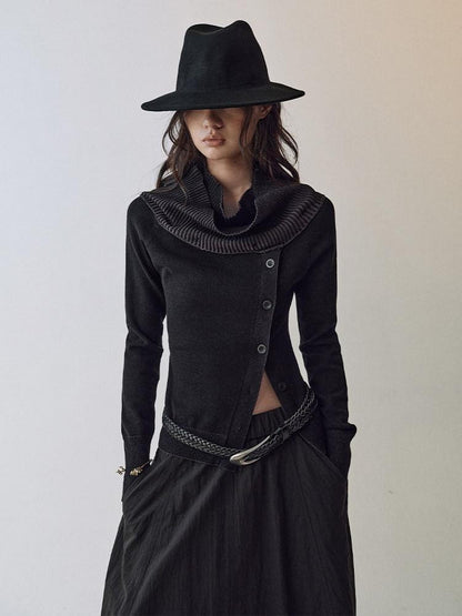AnnoMundi Viscose Blend Slim Fit Off Shoulder Women Black Grey Long Sleeve T-Shirts