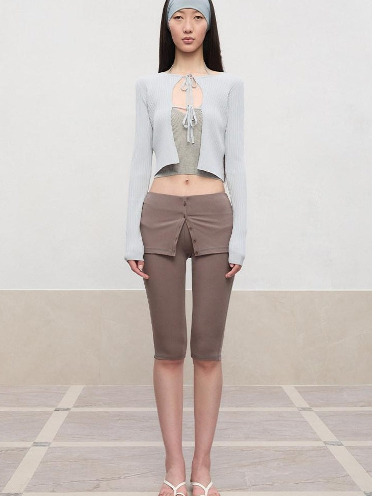 RUN TO THE FUTURE Tie Front Slim Fit Knit Bell Sleeve Cardigan Office Solid T Shirt Crop Tops
