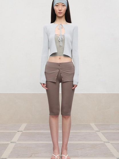 RUN TO THE FUTURE Tie Front Slim Fit Knit Bell Sleeve Cardigan Office Solid T Shirt Crop Tops