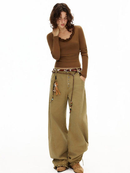 OuttheBlue Viscose Cotton Knit Slim Cropped U Neck Casual Women Travel Long Sleeve T-Shirts