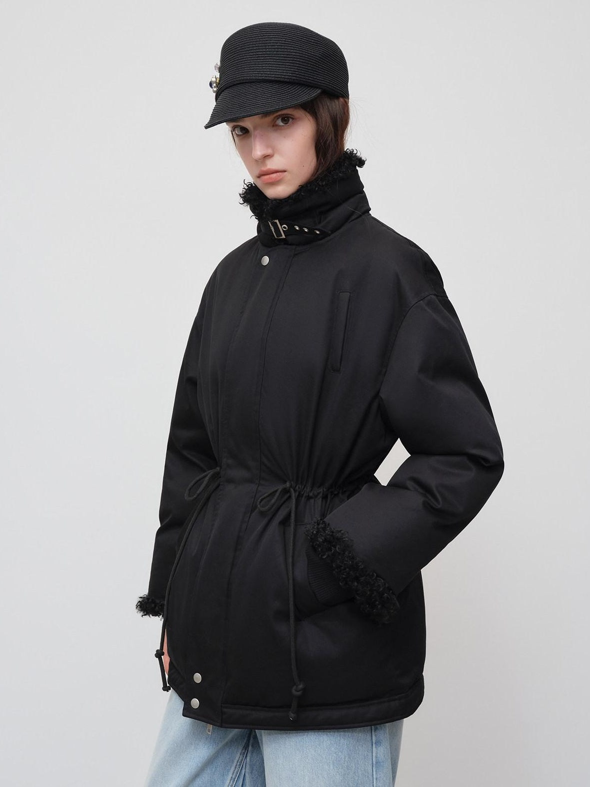 RUN TO THE FUTURE Classic Black Cotton Commuter Loose Fit Stand Collar Zipper Outerwear Parkas
