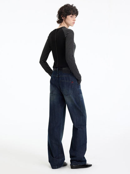 RUN TO THE FUTURE Vintage Washed High Cotton Relaxed Mid Low Waist Women Zip Fly Straight Jeans