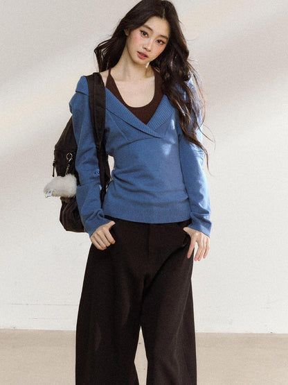 7Shiftin Soft Modal Acrylic Blend Casual V-neck Pullover Long Sleeve Women Knit Sweaters
