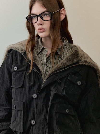 AnnoMundi Eco Friendly Oversized Utility Sailor Collar Women Zipper Khaki Casual Jackets
