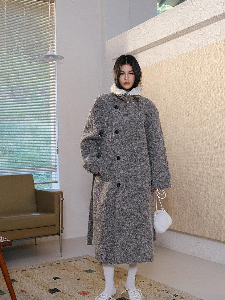 FU FRESH UP Minimalist Detachable Fur Collar Button Tie Women&