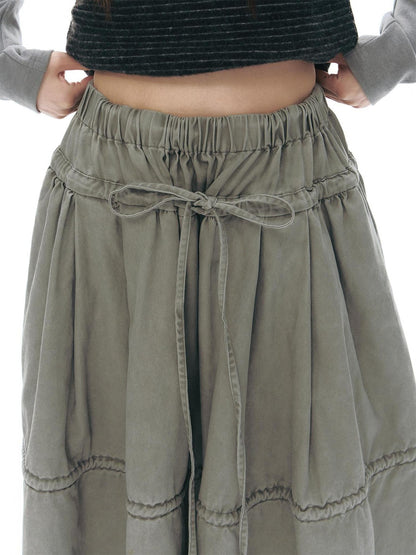 NAPSNAPS Washed Denim Tie Elastic Waist Flared Women&