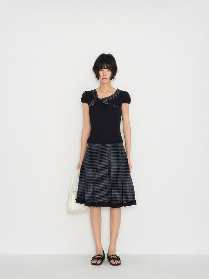 NAPSNAPS Plaid Ruffle Splice Vintage Women&