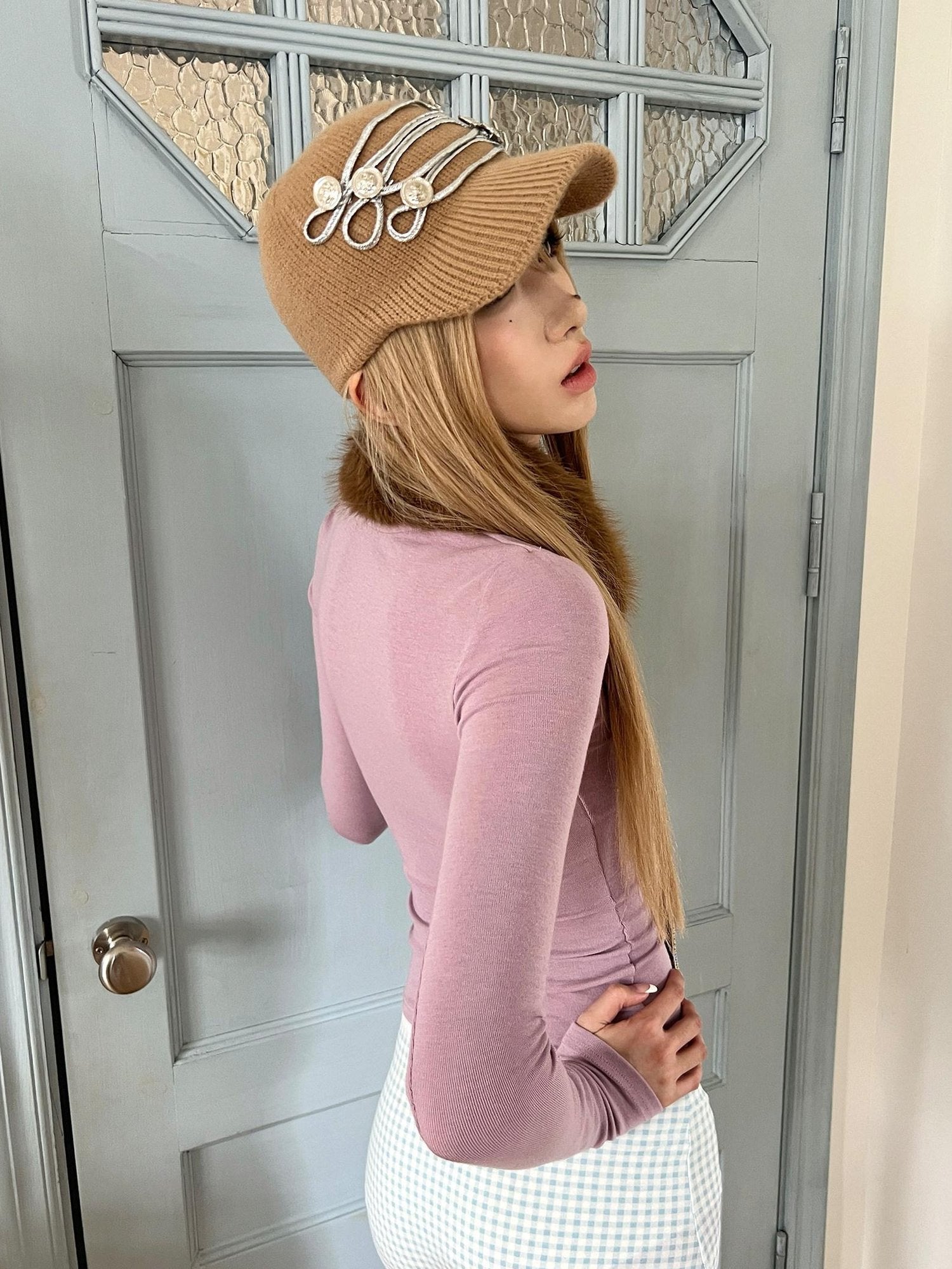 nit alcove Cozy Thermal Knit Curved Brim Casual Unisex Large 58 To 60 Cm Blue Brown Caps