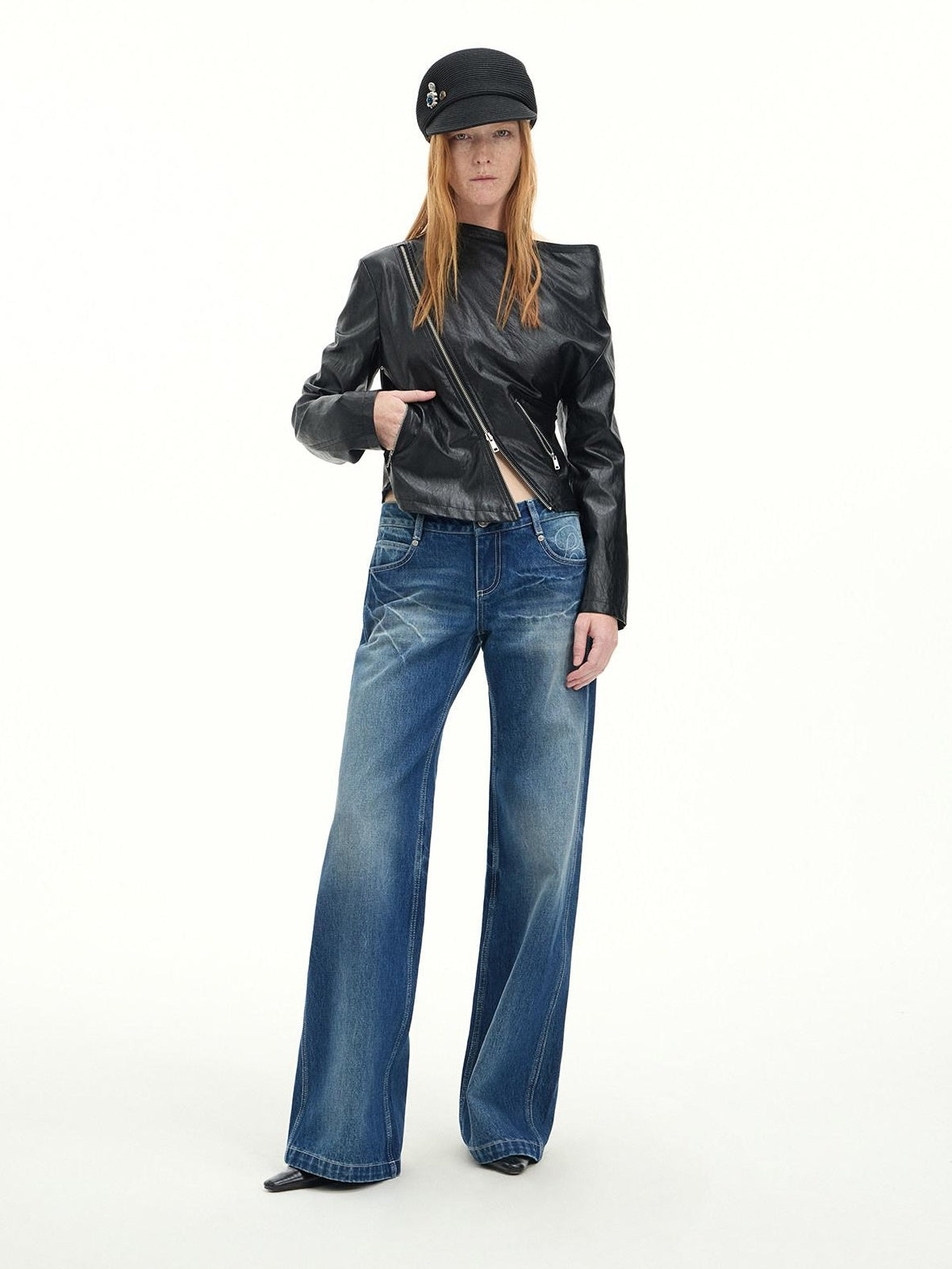 RUN TO THE FUTURE Vintage Blue Washed Mid Rise Cotton Zipper Women No Stretch Straight Jeans