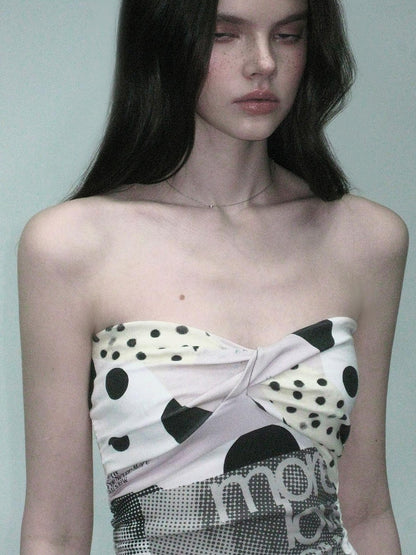 The NeverMore Cute Floral Print Sweet Slim Fit Regular Length Off White Sizes S M L Tube Tops